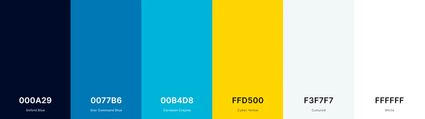 The SyntaxMeets palette: a near-black navy, two blues, a yellow, and two greys.